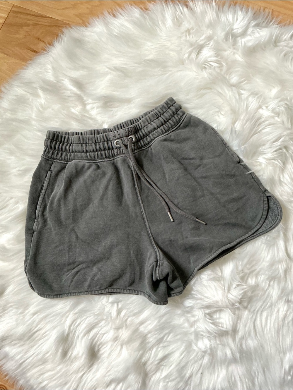 aerie High Waist Charcoal Gray Drawstring Lounge Shorts Size XS